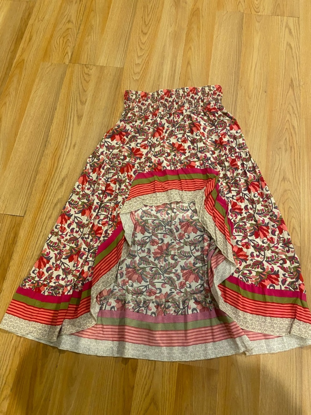 Floral Tiered Midi Skirt in Red and Pink